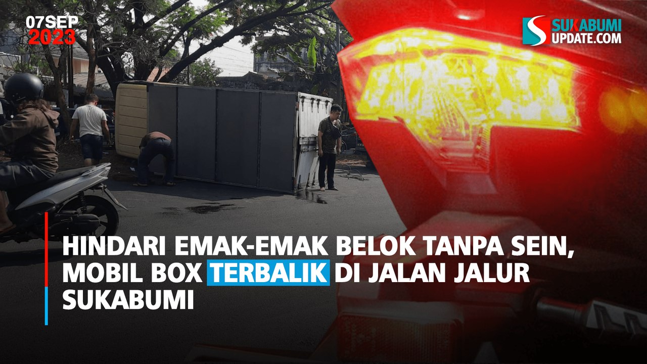 Hindari Emak-emak Belok Tanpa Sein, Mobil Box Terbalik di Jalan Jalur Sukabumi