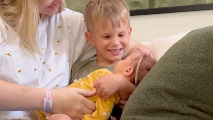 Boy's Heart Melts As He Meets Baby Sister After NICU Stay | Happily TV