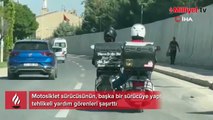 Motosikletlilerin trafikte tehlikeli yardımlaşması