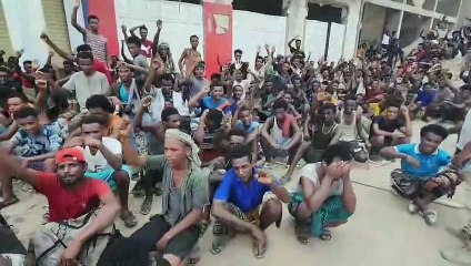 مهاجرون أفارقة يحتجون على ظروفهم المعيشة في عدن