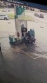 Motorcycle caught fire at gas station