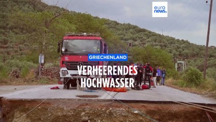 Скачать видео: Verheerende Überschwemmungen in Griechenland: Mehrere Dörfer von der Umwelt abgeschnitten