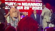Watch moment topless Tyson Fury goads Franis Ngannou into taking his shirt off during press conference