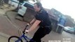Police officer borrows schoolboy's tiny bike to chase suspected burglar through city before arresting him