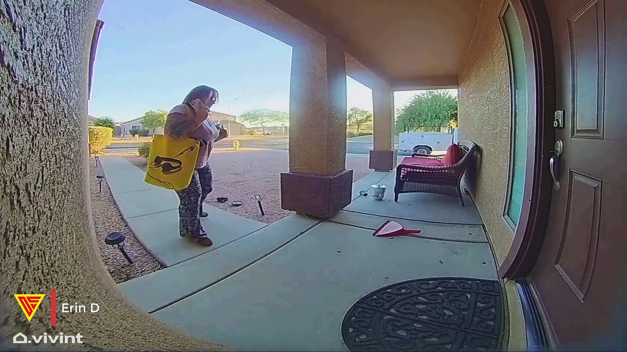 Woman Scared by Rat at Front Door | Doorbell Camera Video