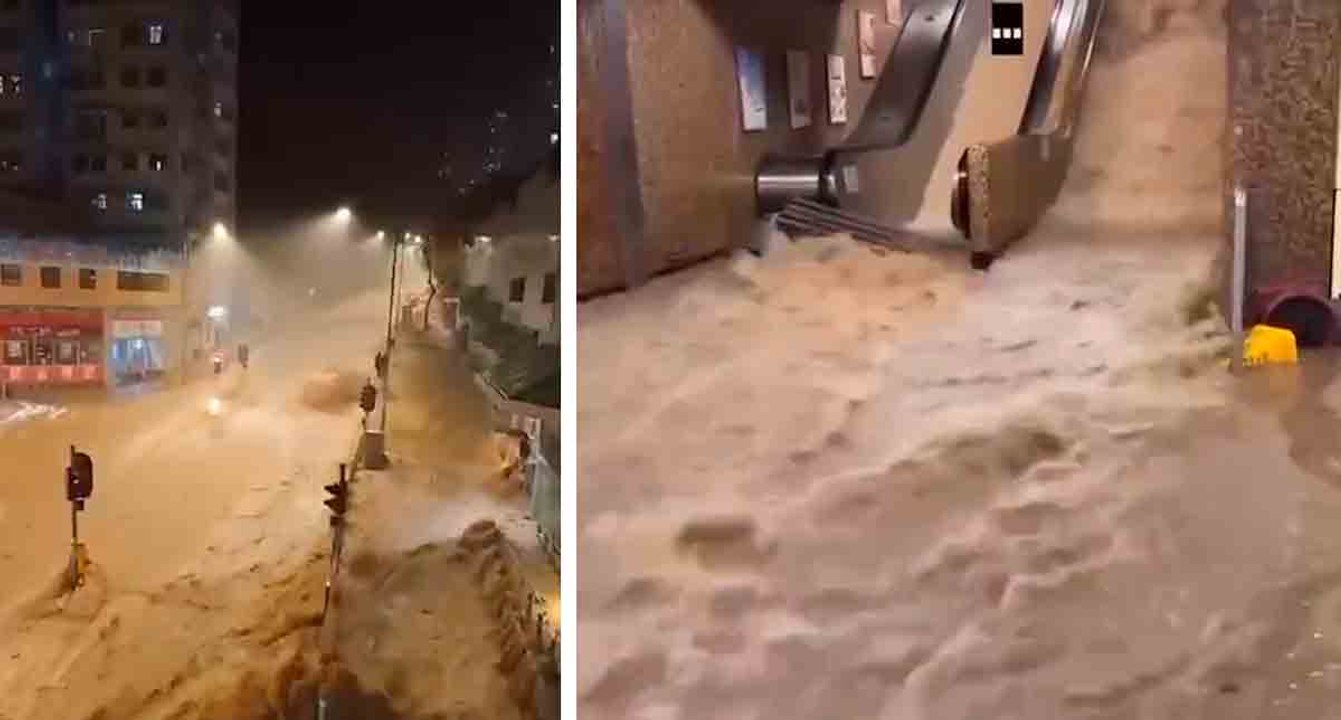 וידאו: רחובות הונג קונג מוצפים בשל הגשמים הגרועים ביותר בהיסטוריה