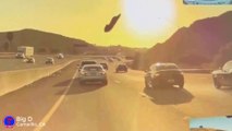 Flying Debris Hits My Tesla Car on The Freeway | TeslaCam Live