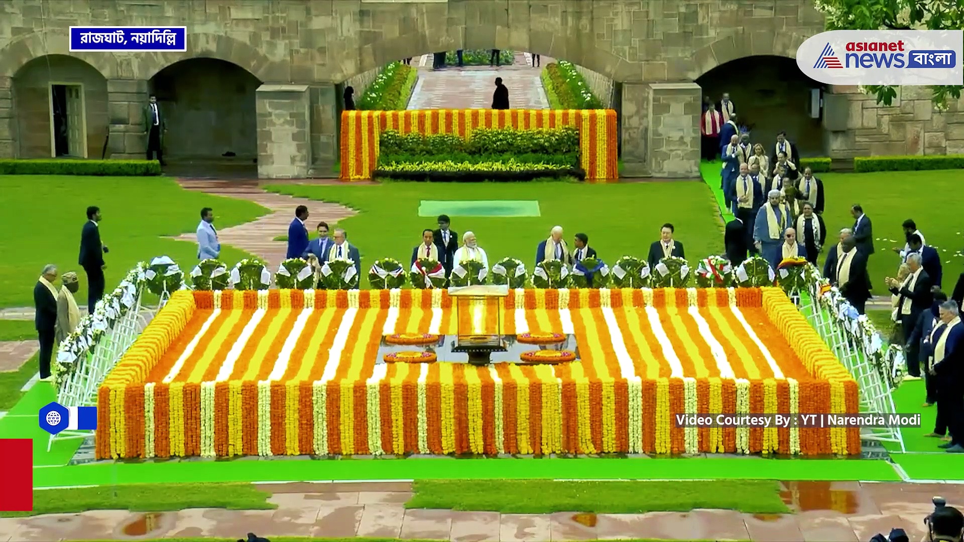 রাজঘাটে মহাত্মা গান্ধীকে শ্রদ্ধা নিবেদনে পুষ্পস্তবকের উপরে লেখা 'ভারত', ফের বার্তা মোদীর