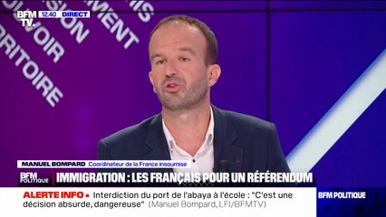 Immigration: "Je suis favorable à la régulation de l'ensemble des travailleurs sans papiers" affirme Manuel Bompard (LFI)