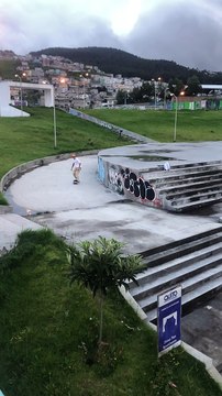 Skateboarder ollies set of stairs and lands on his ankle