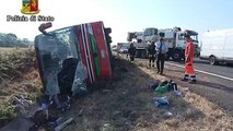 Autobus fuori strada sull’A1: quindici feriti