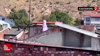 Kastamonu'da 3 çocuğun çatıdaki tehlikeli oyunu kamerada