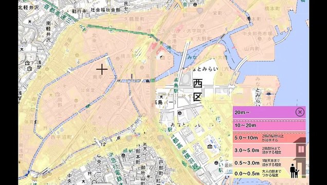 横浜津波浸水ハザードマップ 抜粋 don't live here earthquakes and tsunamis.