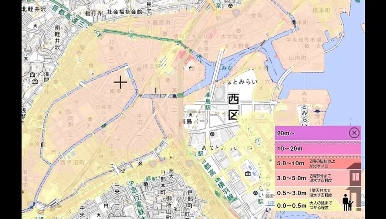 横浜津波浸水ハザードマップ  抜粋  don't live here   earthquakes and tsunamis.