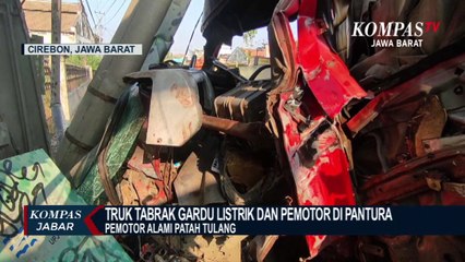 Truk Pengangkut Mesin Padi Seruduk Gardu Listrik di Pantura