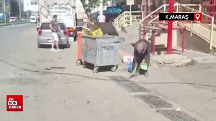 Kahramanmaraş'ta yaşlı kadın çöp kenarında biriken çöpleri süpürdü