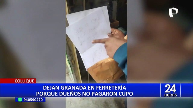 Comas: extorsionadores dejan granada en ferretería por cobro de cupos