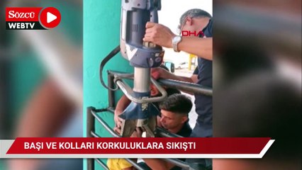 Başı ve kolları korkuluklara sıkışan çocuğu itfaiye kurtardı