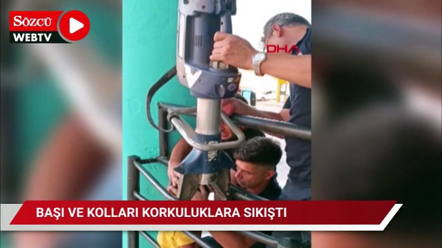Başı ve kolları korkuluklara sıkışan çocuğu itfaiye kurtardı