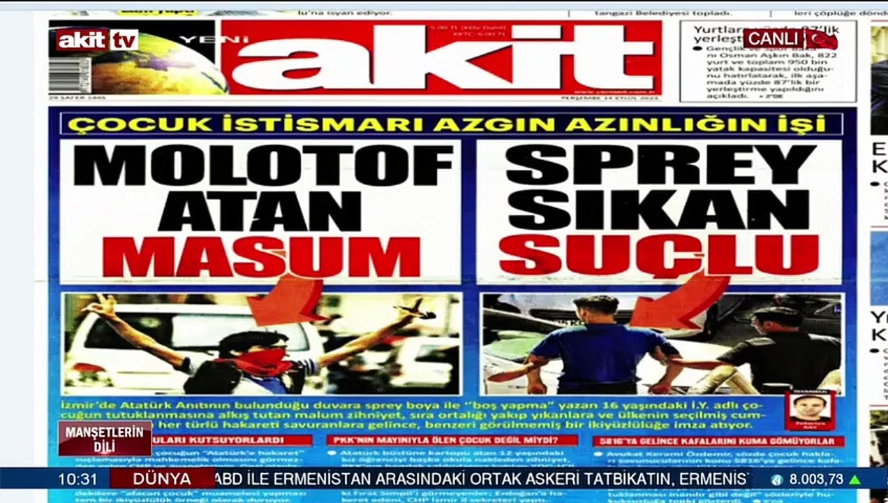Çocuk istismarı azgın azınlığın işi! Molotof atan masum, sprey sıkan suçlu