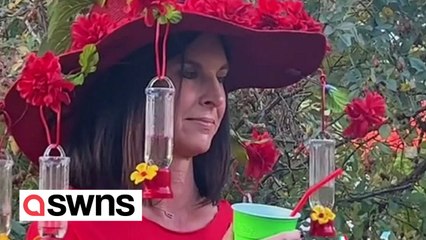 Fun family throw party with extravagant outfits to attract hummingbirds