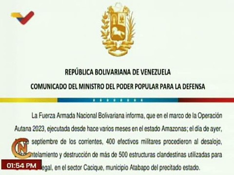 Mindefensa solicita al MP investigar sobre hechos ocurridos en el Parque Nacional Yapacana