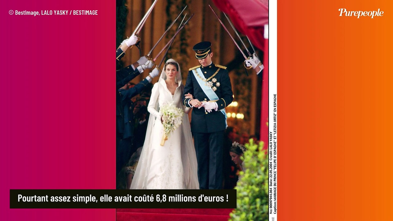 Letizia d'Espagne : Photos de son incroyable robe de mariée "brodée de fils d'or et d'argent", la plus chère de l'histoire !