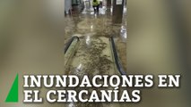 Inundaciones en la estación de Cercanías de La Garena, en Alcalá de Henares, debido a las fuertes lluvias