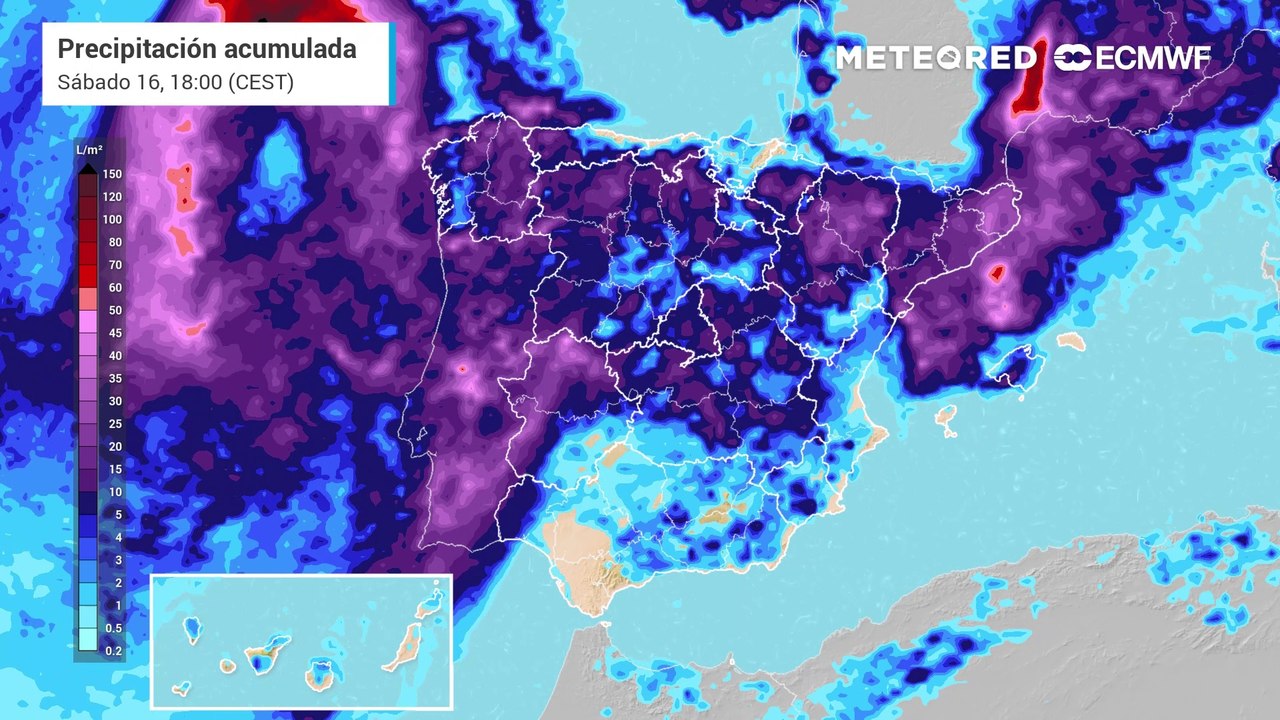 Última actualización: los acumulados que dejará la borrasca este fin de semana en España