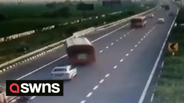 Moment bus carrying 42 passengers veered off road and into ditch - leaving 'at least 20 injured'