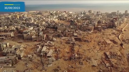 Derna a vista de dron una semana después del paso de Daniel