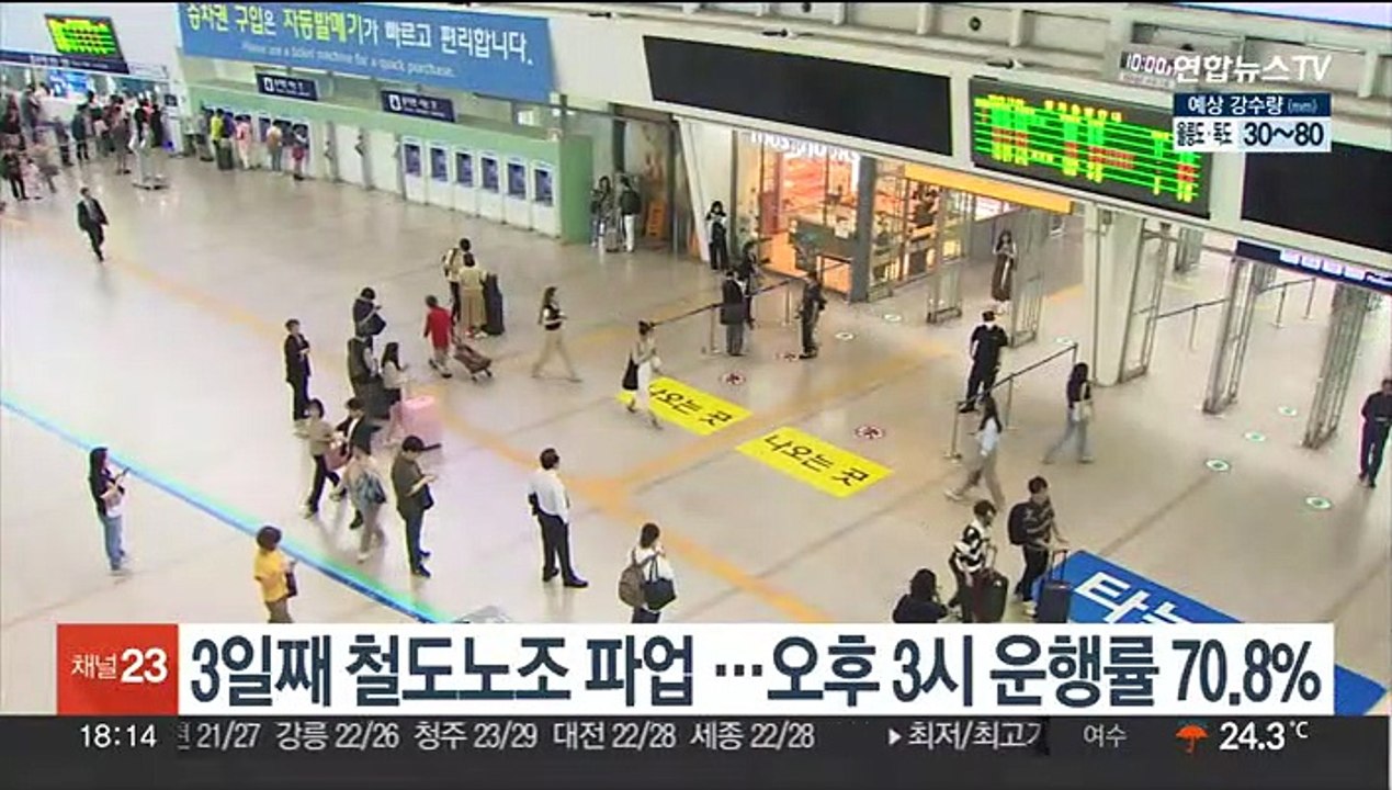 3일째 철도노조 파업 …오후 3시 운행률 70.8%