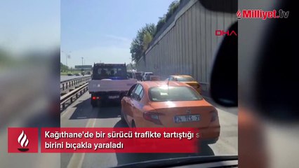 Trafikte bıçaklı kavga! O anlar kamerada