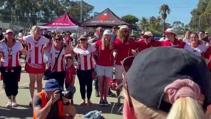 Elmore players, coaches and supporters celebrate 2023 HDFNL A-reserve and B-grade premierships