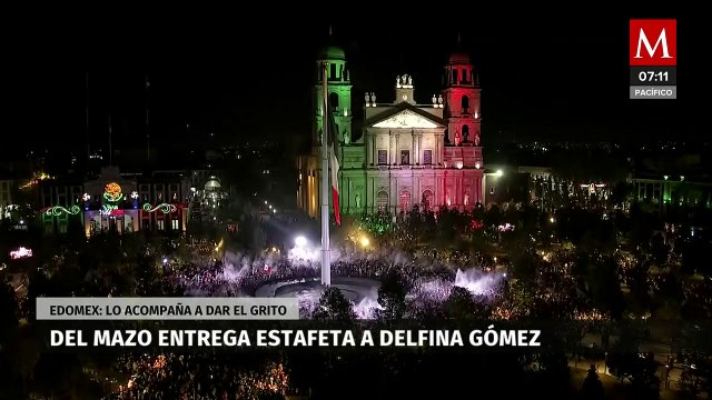 Alfredo Del Mazo da último Grito de Independencia acompañado por Delfina Gómez