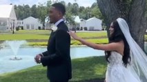 Groom's heart becomes a pool of affection after seeing bride in her wedding dress
