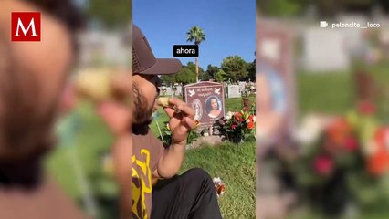 Hombre visita en el cementerio a su esposa y desayuna en su tumba; video conmueve a internautas