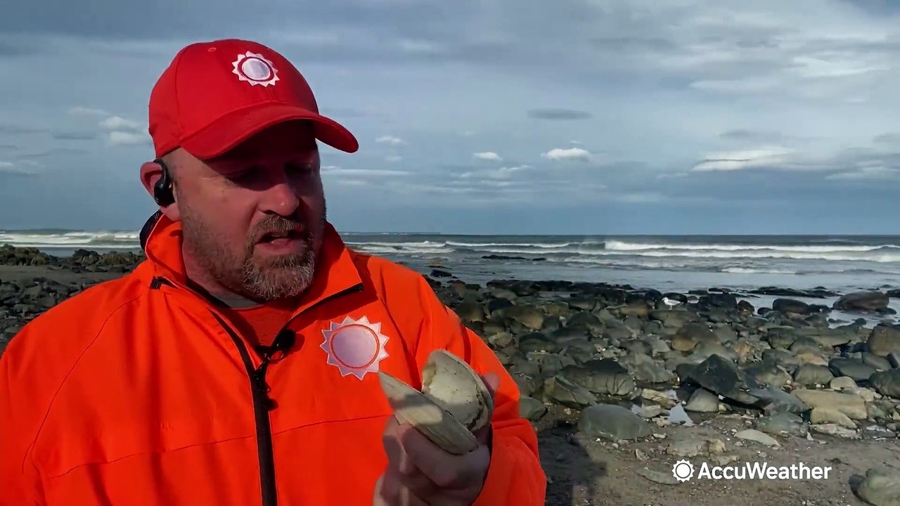 People gather in Maine to watch large waves from Tropical Wind and Rainstorm Lee