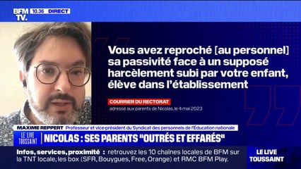 Lettre du rectorat de Versailles aux parents de Nicolas: ce professeur déplore un manque de "considération"