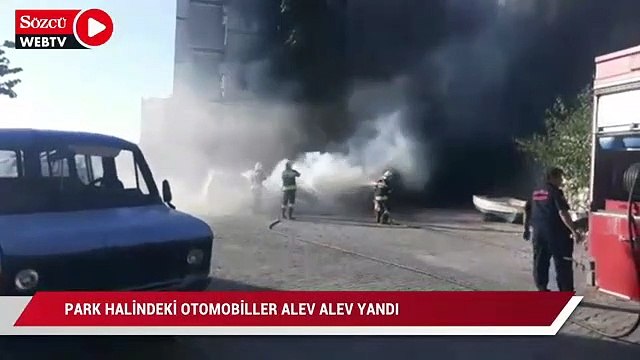 Araç alev aldı diğerlerine sıçradı… Kullanılamaz hale geldiler