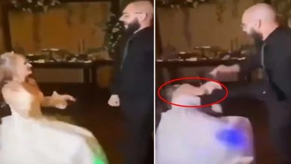 Geleneksel dansını icra eden damat, yanlışlıkla geline uçan tekme attı