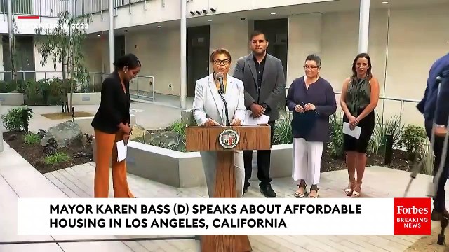 Mayor Karen Bass Visits Affordable Housing Development For Unhoused People In Los Angeles