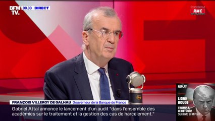 Croissance à 0.9%: "C'est mieux que ce qu'on attendait" affirme François Villeroy de Galhau, gouverneur de la Banque de France