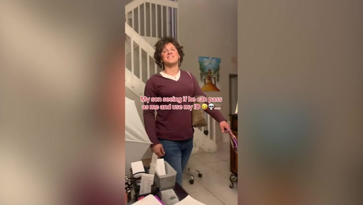 Son dresses up like his mother to use her ID in viral TikTok clip and she finds it funny