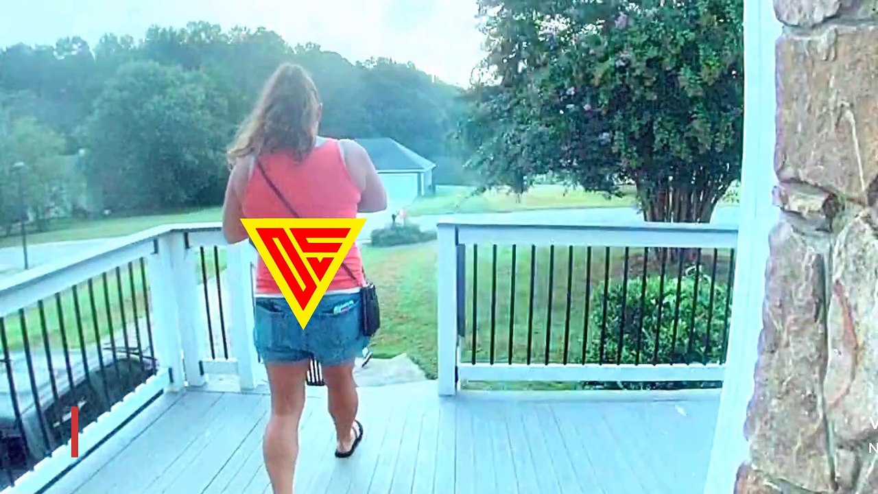 Woman With Flip-Flops on Slips and Falls Down Wet Stairs | Doorbell Camera Video