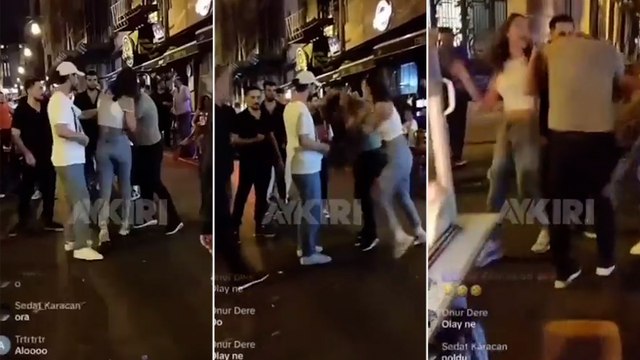 Bir kadın Taksim'de erkek arkadaşını dövdü; o anlar sosyal medyadan canlı yayınlandı
