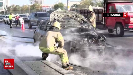 İstanbul'da bakımdan alınan araçta 5'inci kilometrede yangın çıktı