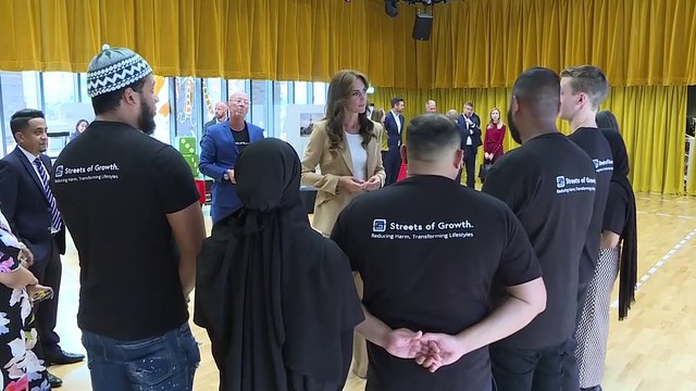 Kate Middleton apologises for walking into podcast mid conversation, before discussing mental health at youth charity in east London