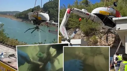 İzmir'de baraja düşen helikopterin sudan çıkarılma anları