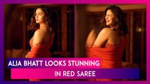 Alia Bhatt Looks Stunning In Red Saree As She Visits Ambani House To Seek Bappa’s Blessings